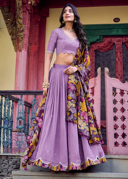 Lavender Embroidered Lehenga Choli