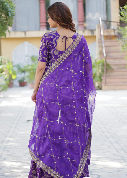 Violet Embroidered Gharara Suit