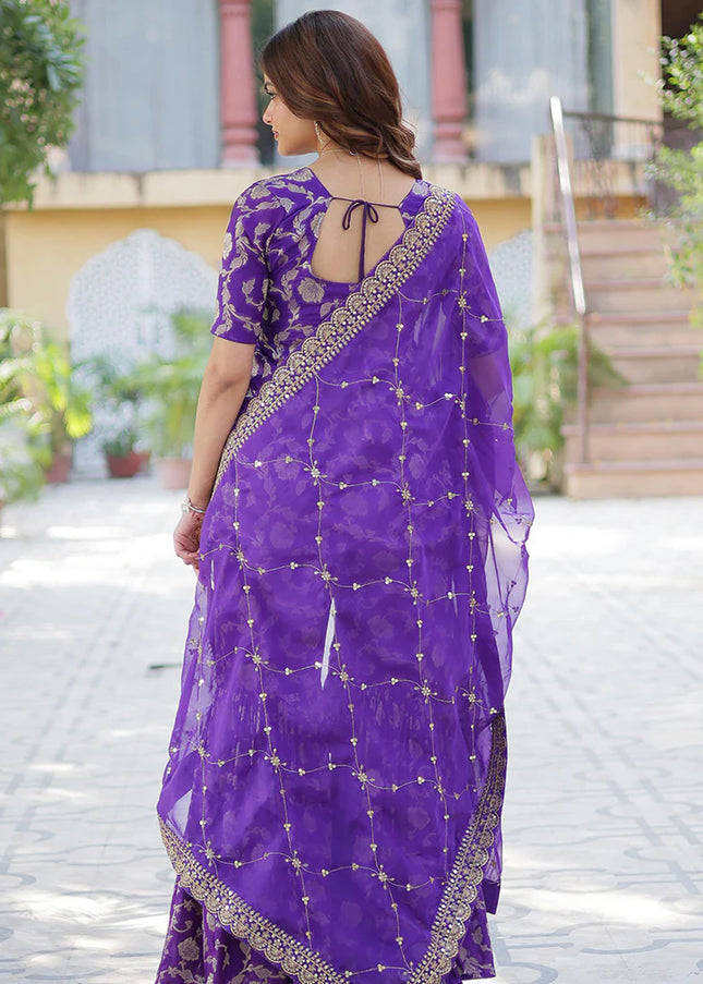 Violet Embroidered Gharara Suit