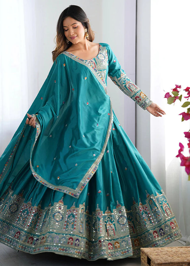 Teal Embroidered Lehenga Choli