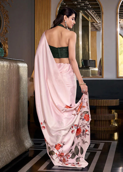 Offwhite and Black Floral Printed and Embroidered Saree
