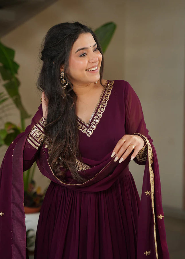 Purple Embroidered Anarkali Gown