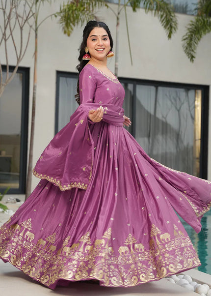 Lavender Embroidered Anarkali Gown