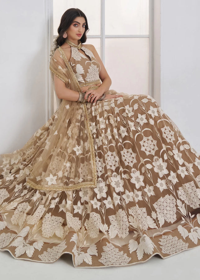 Brown Embroidered Lehenga Choli