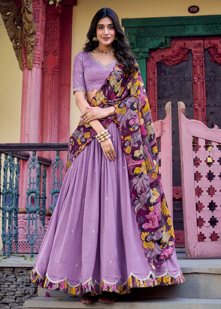 Lavender Embroidered Lehenga Choli
