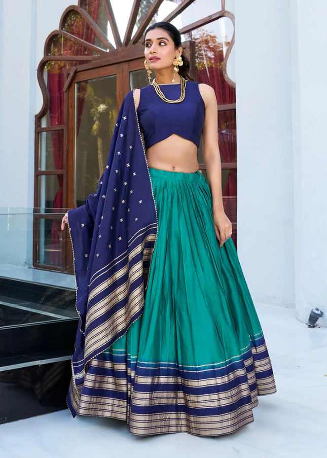 Blue and Teal Weaved Lehenga Choli