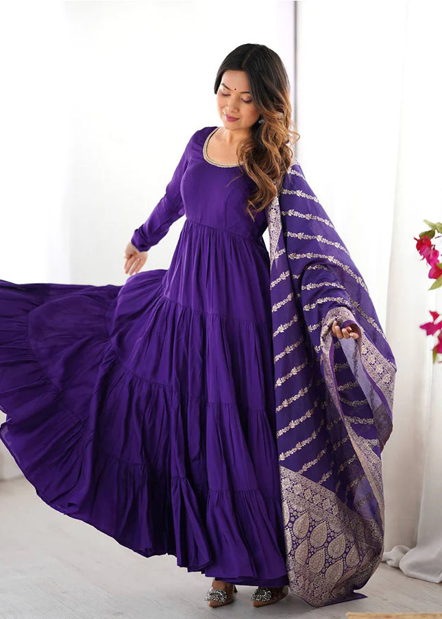 Purple Embroidered Flared Anarkali Suit