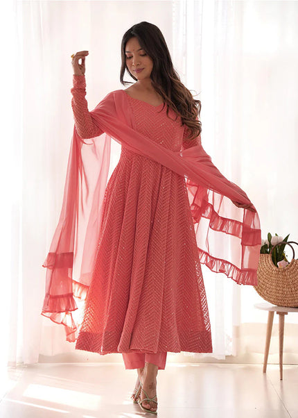 Peach Georgette Anarkali Suit