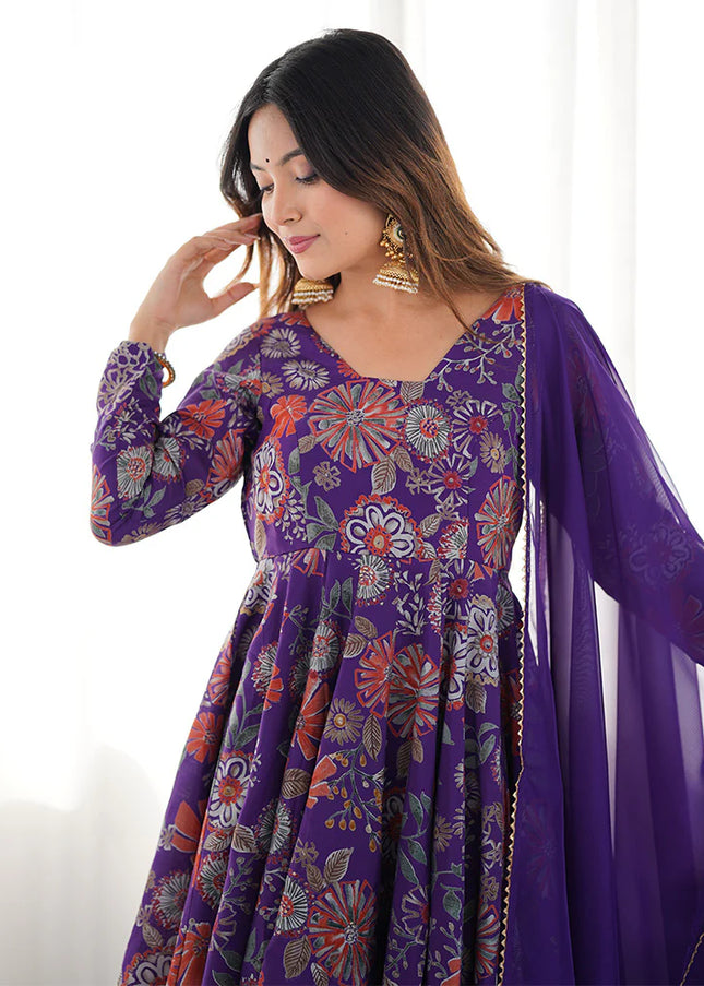 Purple Floral Printed Sharara Suit