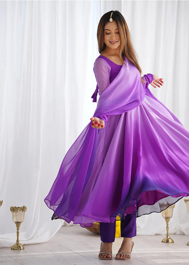 Purple Shaded Georgette Anarkali Suit