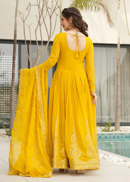 Yellow Embroidered Anarkali Gown