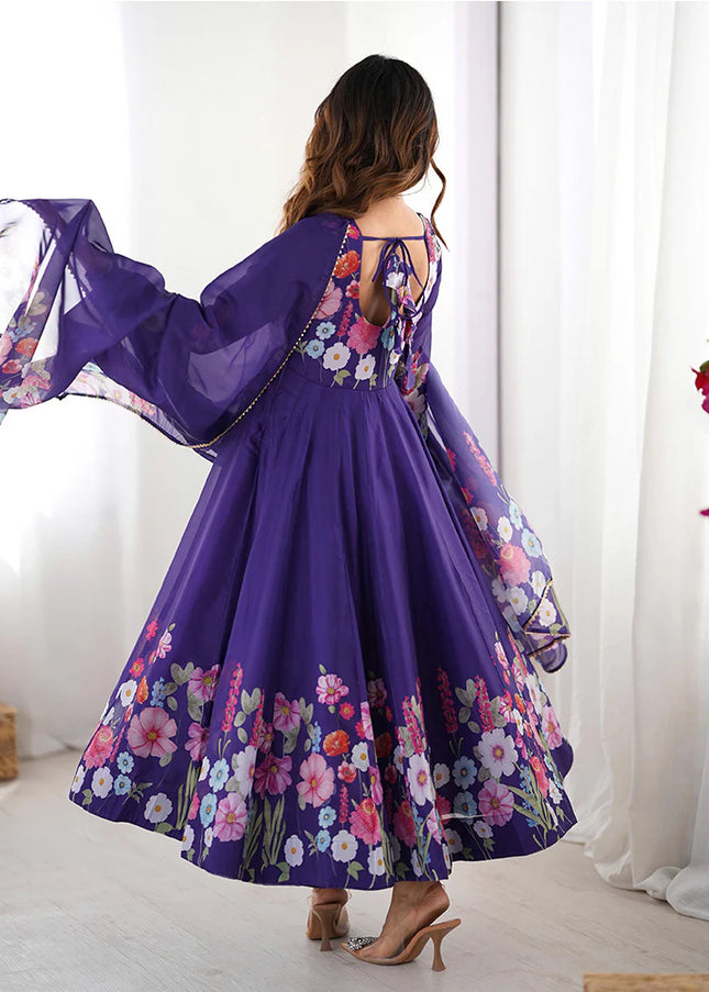 Purple Floral Printed Anarkali Suit