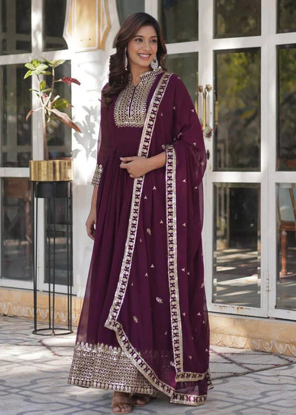 Maroon Embroidered Anarkali Gown