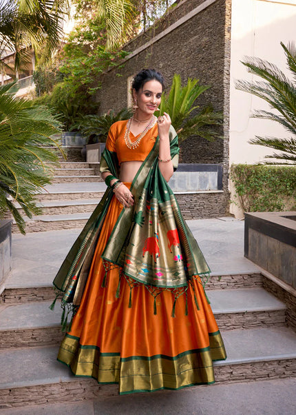 Orange Weaved Lehenga Choli
