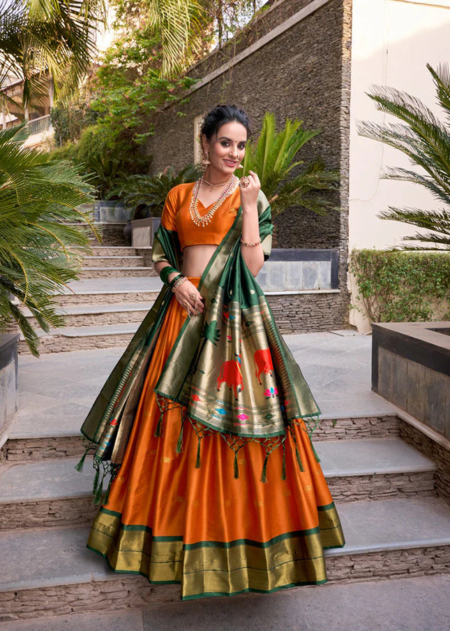 Orange Weaved Lehenga Choli