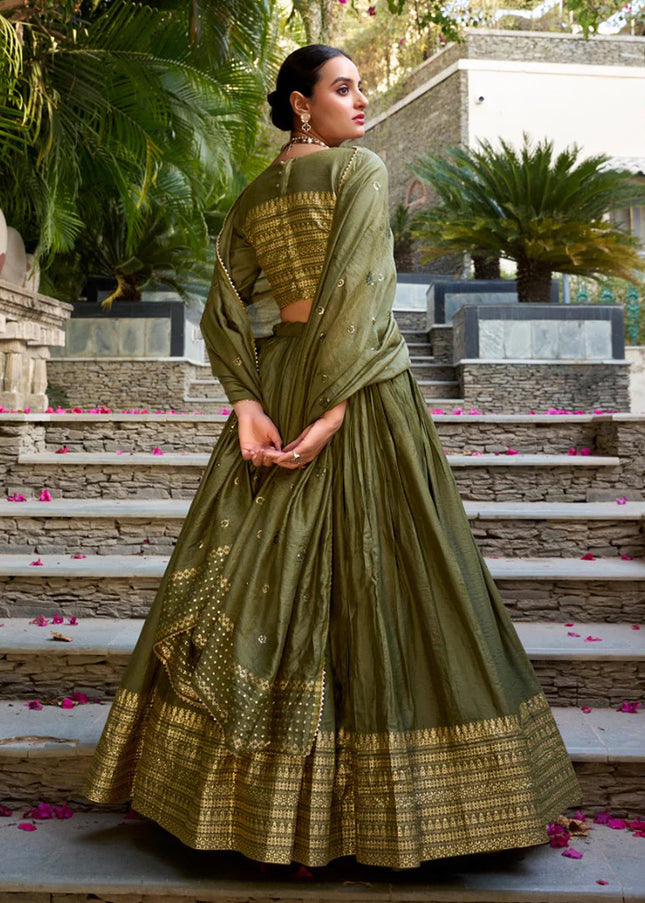 Dark Green Embroidered Lehenga Choli