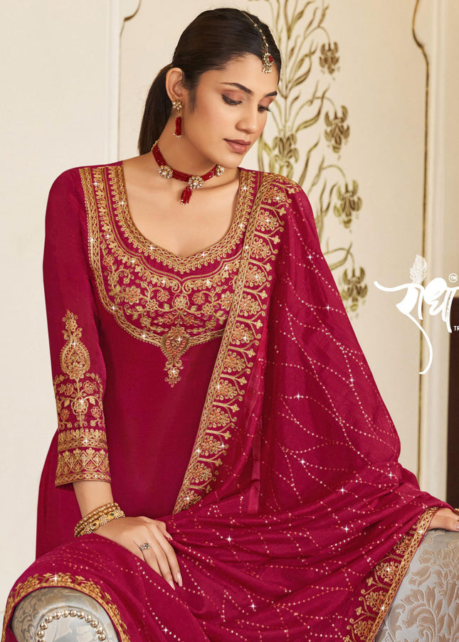 Red and Gold Embroidered Pant Style Suit