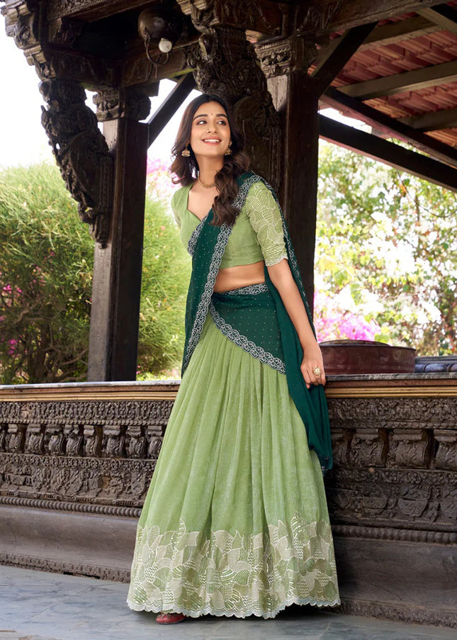 Green Embroidered Lehenga Choli