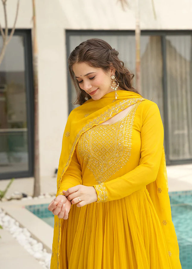 Yellow Embroidered Anarkali Gown