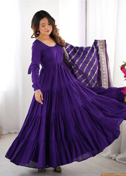 Purple Embroidered Flared Anarkali Suit
