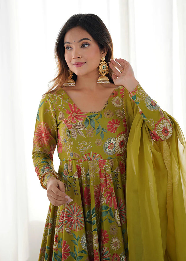 Green Floral Printed Sharara Suit