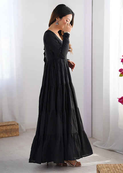 Black Embroidered Flared Anarkali Suit
