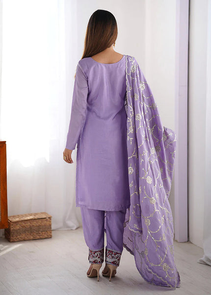 Lavender Embroidered Pant Style Suit