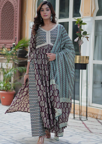 Cotton Printed Embroidered Pant Style Suit