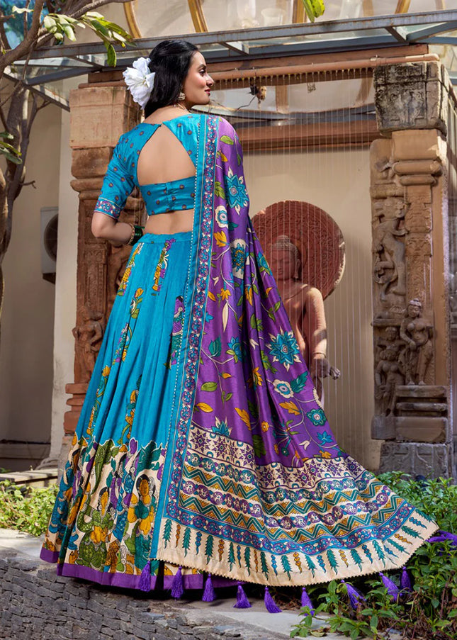Sky Blue Printed and Embroidered Lehenga Choli