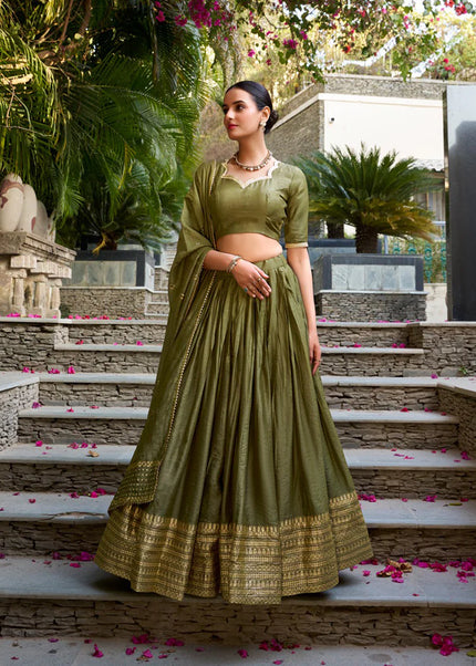 Dark Green Embroidered Lehenga Choli