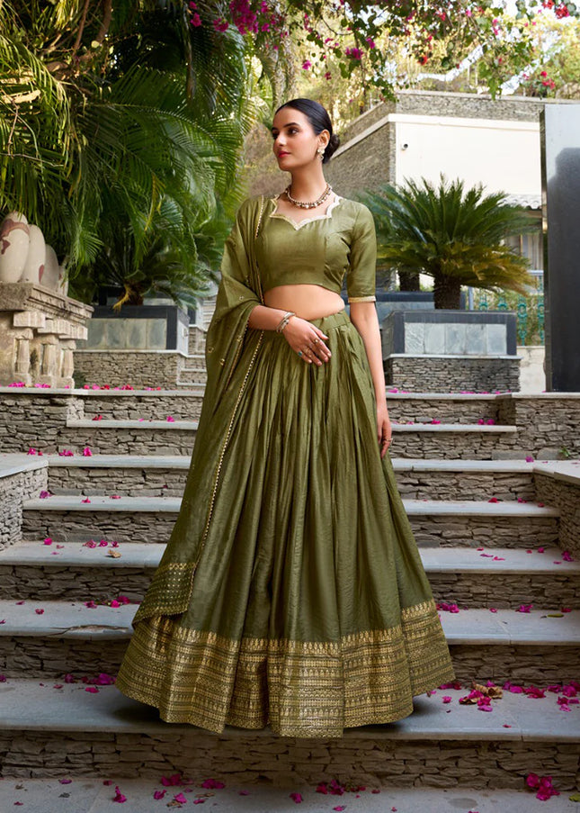 Dark Green Embroidered Lehenga Choli