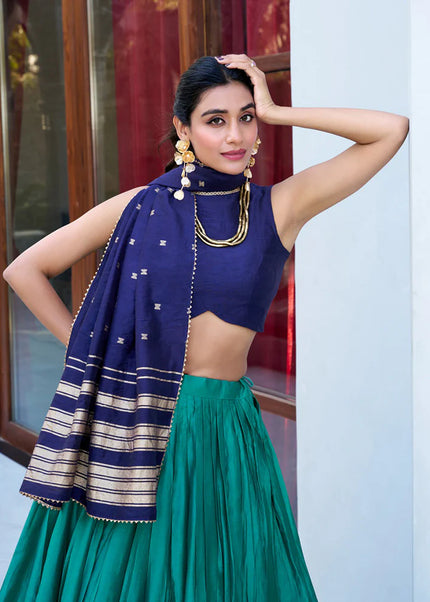 Blue and Teal Weaved Lehenga Choli