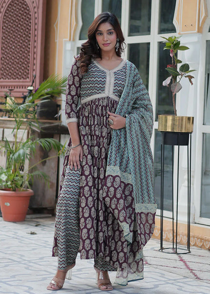 Cotton Printed Embroidered Pant Style Suit
