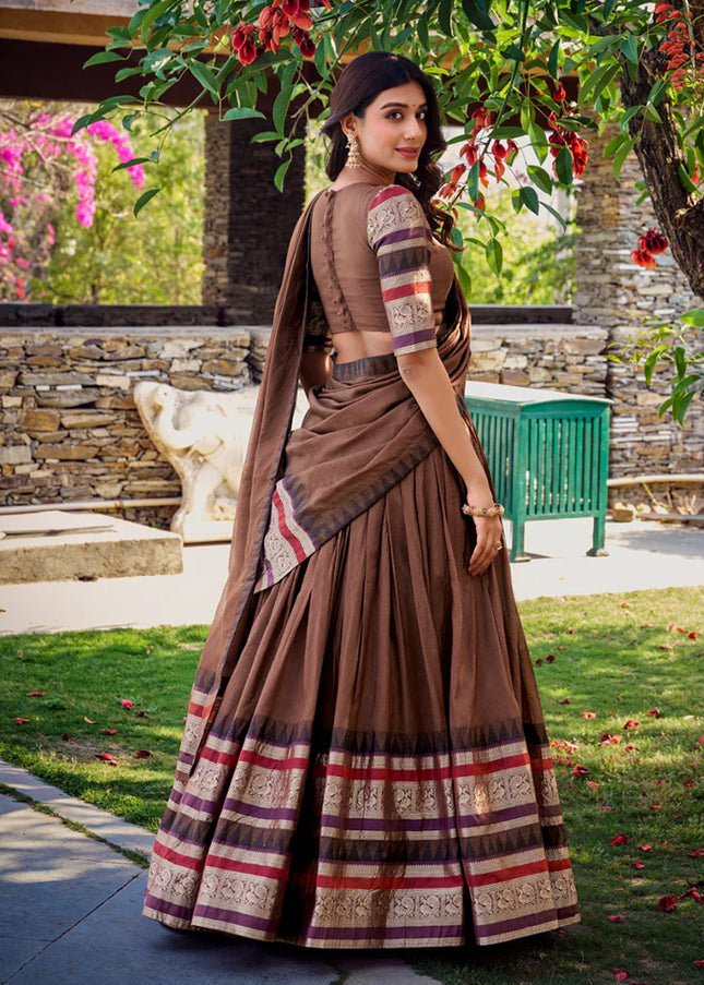 Brown Weaved Lehenga Choli