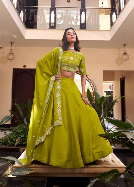 Green Embroidered Lehenga Choli