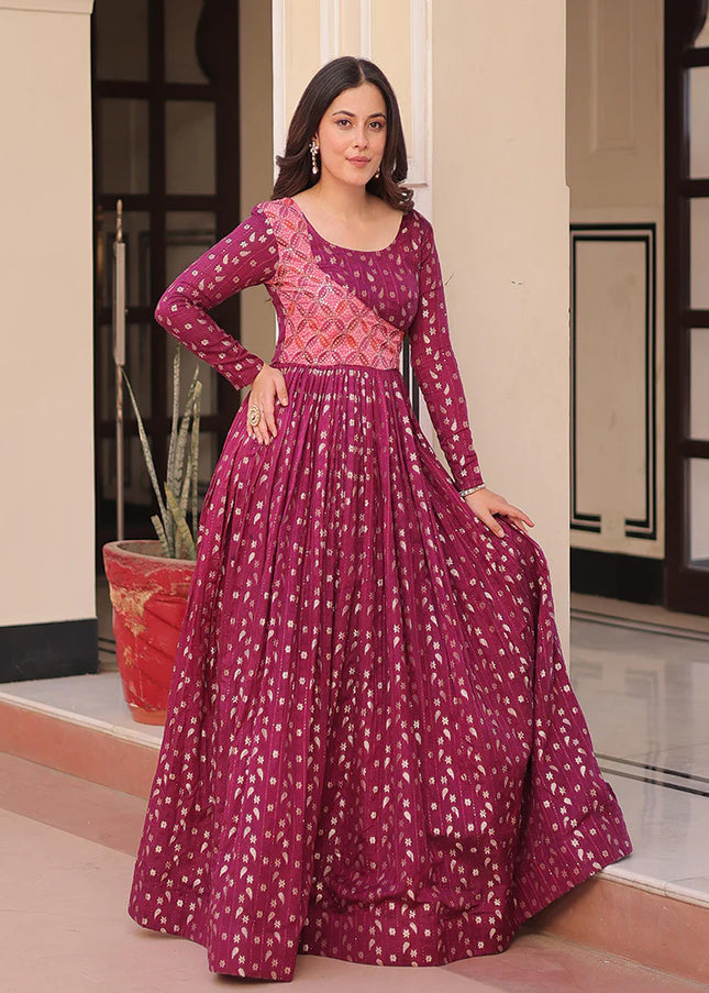 Maroon Embroidered Anarkali Gown
