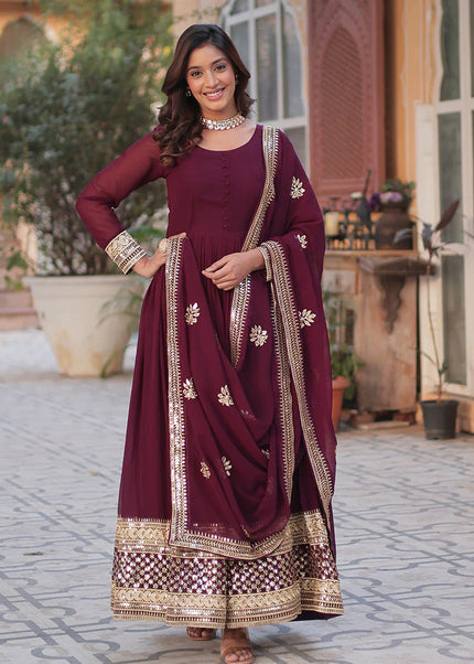 Maroon Embroidered Anarkali Gown