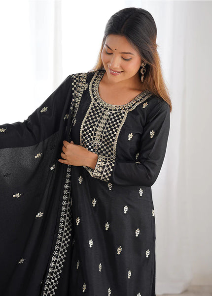 Black Embroidered Pant Style Suit