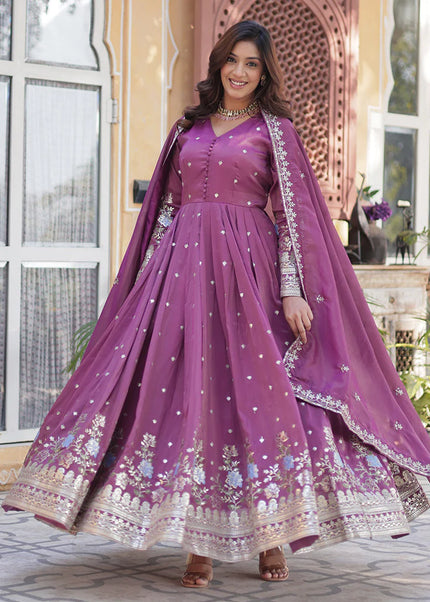 Lavender Embroidered Anarkali Gown