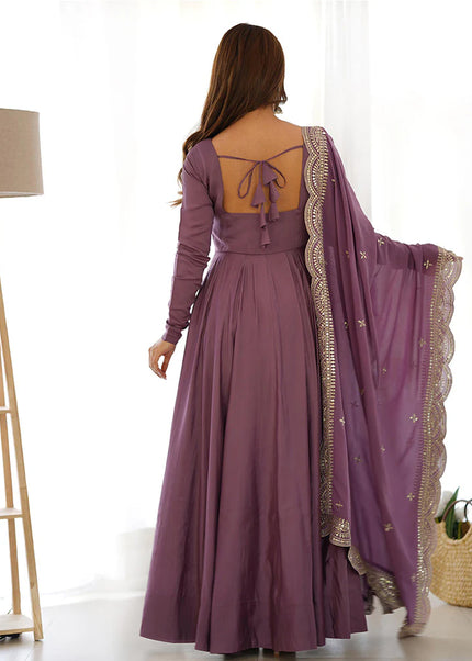 Mauve Pink Embroidered Flared Anarkali