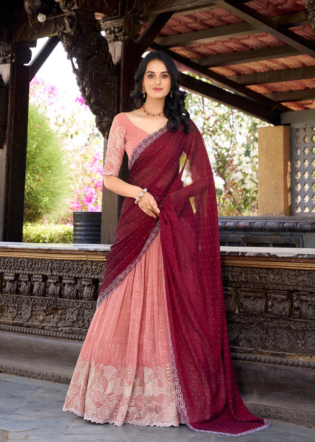 Peach Embroidered Lehenga Choli