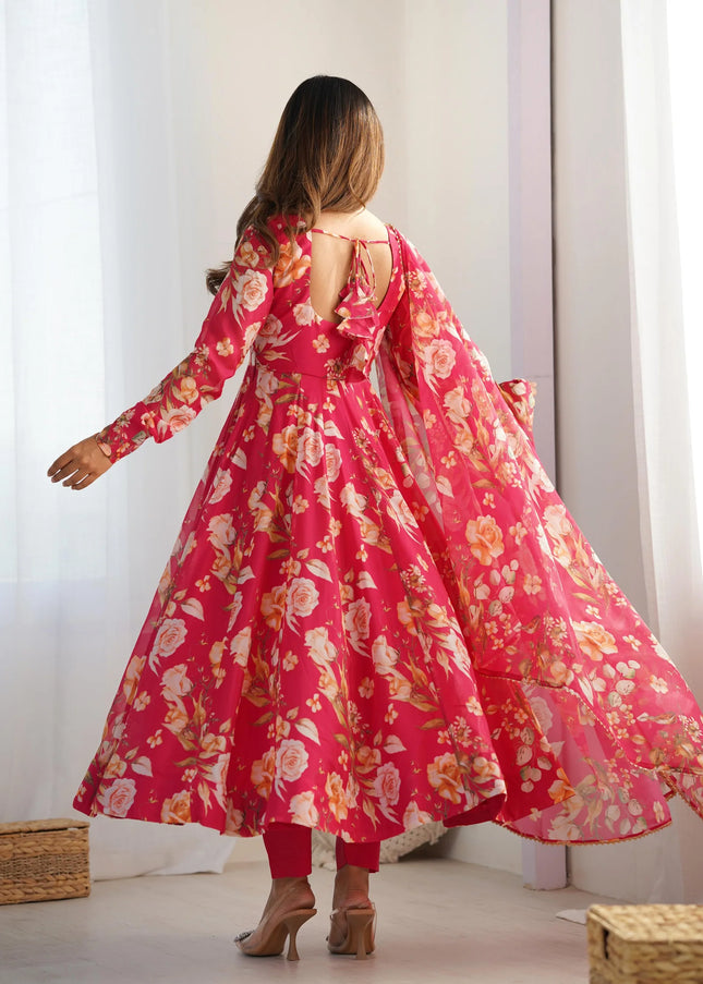 Pink Floral Printed Anarkali Suit
