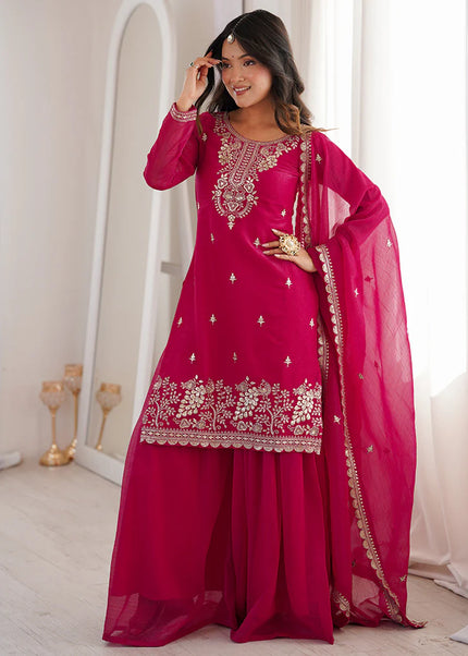 Pink Embroidered Sharara Suit