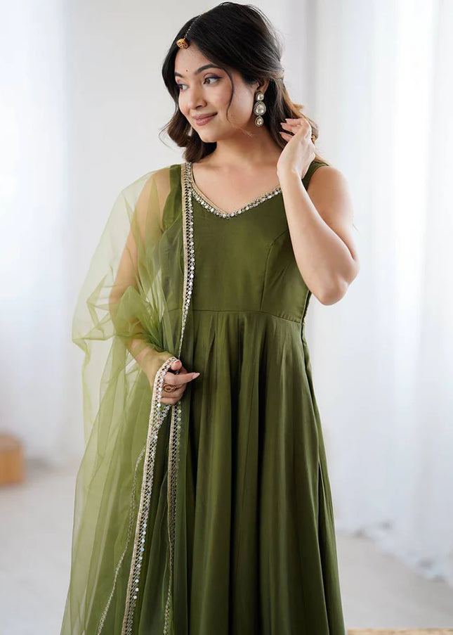 Green Embroidered Anarkali