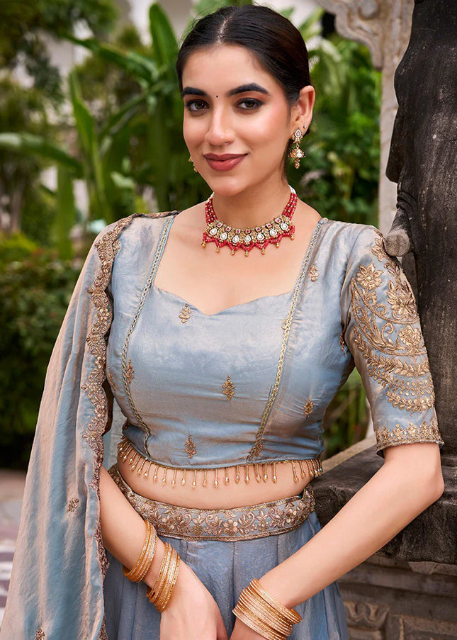 Sky Blue Embroidered Lehenga Choli