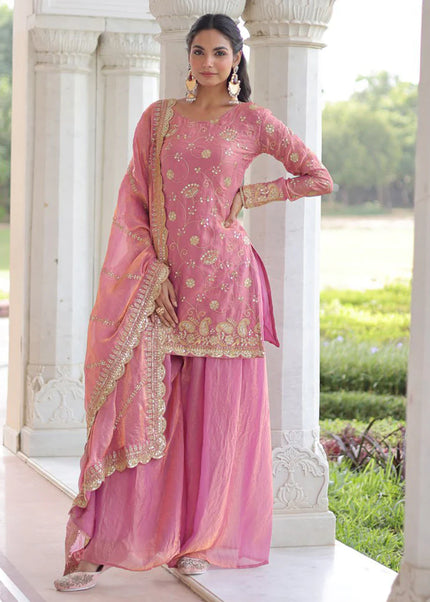 Pink Embroidered Sharara Suit