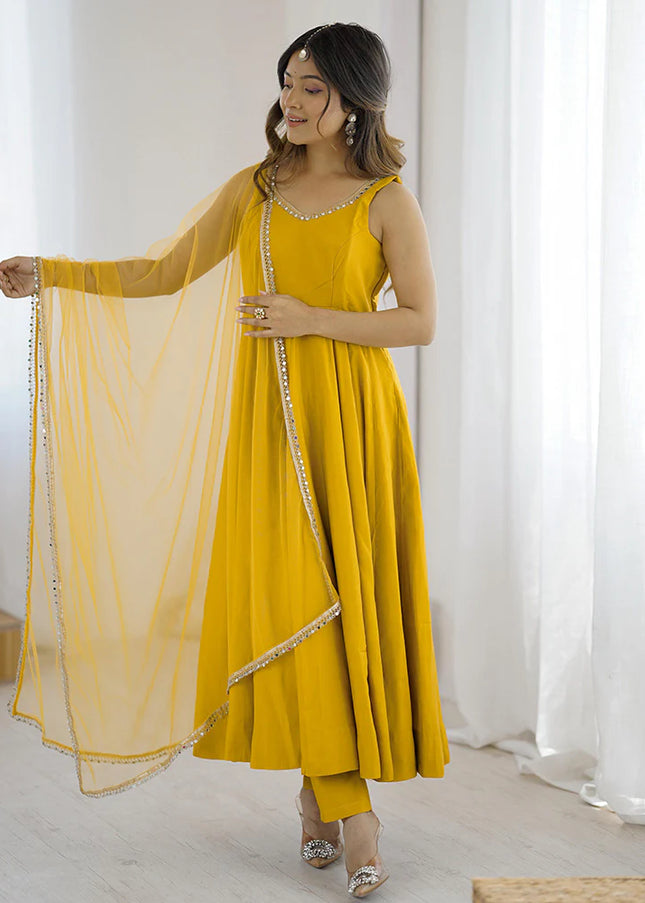 Yellow Embroidered Anarkali