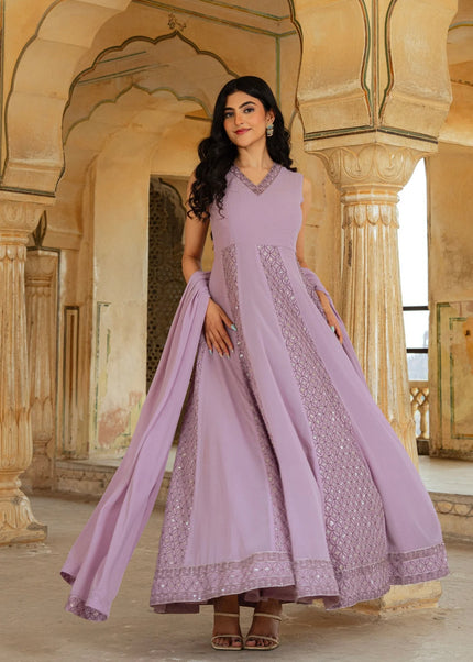 Lavender Embroidered Anarkali Gown