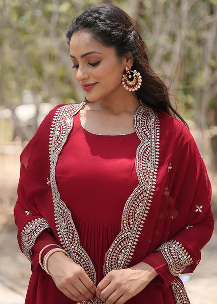Maroon Embroidered Anarkali Gown