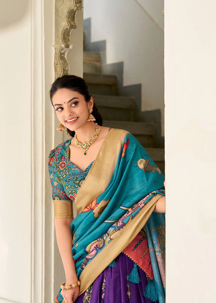 Purple and Teal Embroidered Lehenga Choli